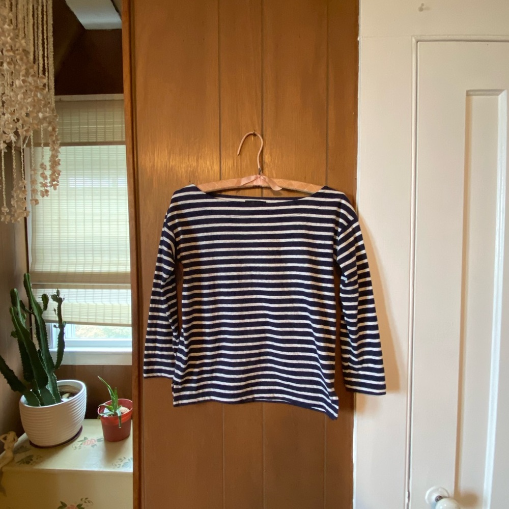 Striped boatneck 3/4 sleeve nautical navy white